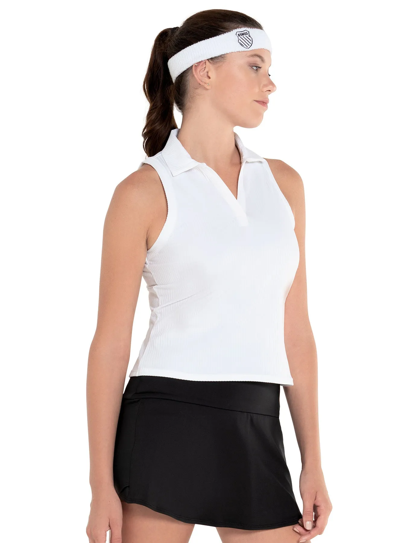 Sleeveless Rib Polo Sporty Blouse