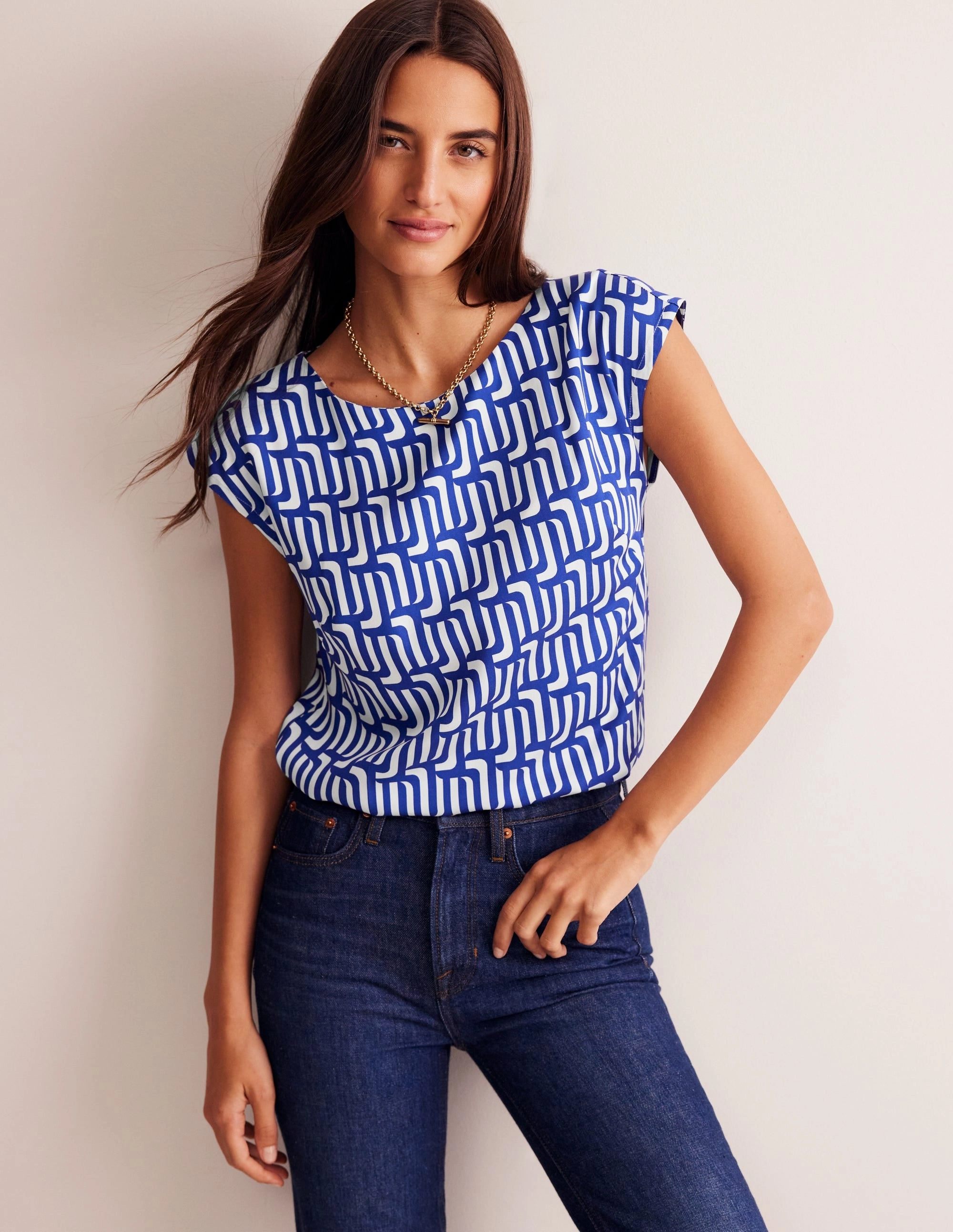 FrenchTerry Reflective Logo Detail Modern Shell Top-Sapphire Blue, Falling Geo