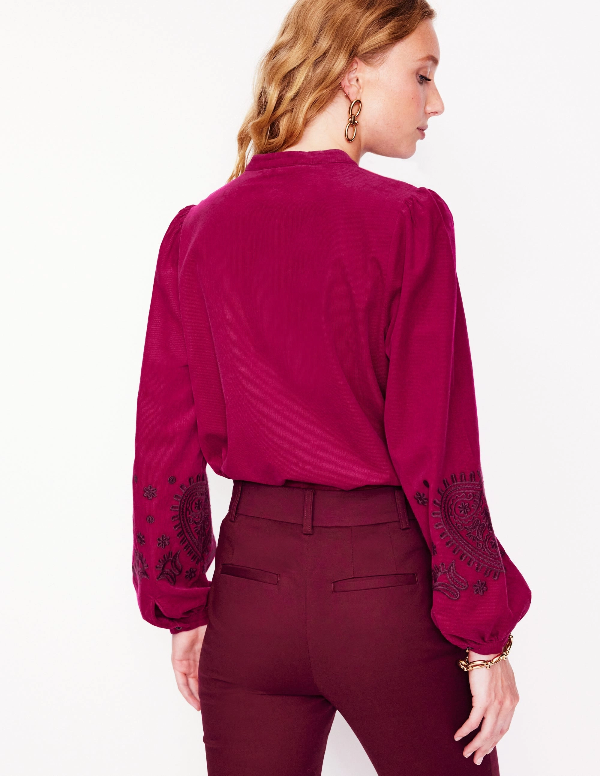 Fade Resistant Finish Theodora Cord Blouse-Cherry Jam