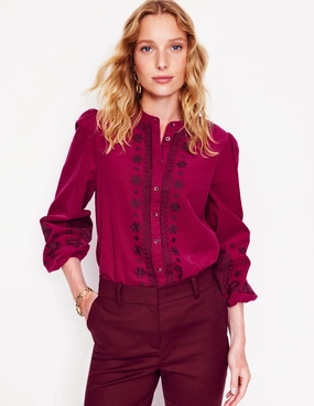 Theodora Cord Blouse-Cherry Jam Low Profile Stitching