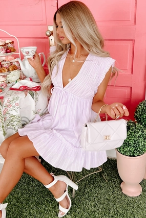 Twila Smocked Ruffle Mini Dress (Lilac) LaserCut Edges OEKOTEX Certified Fabric