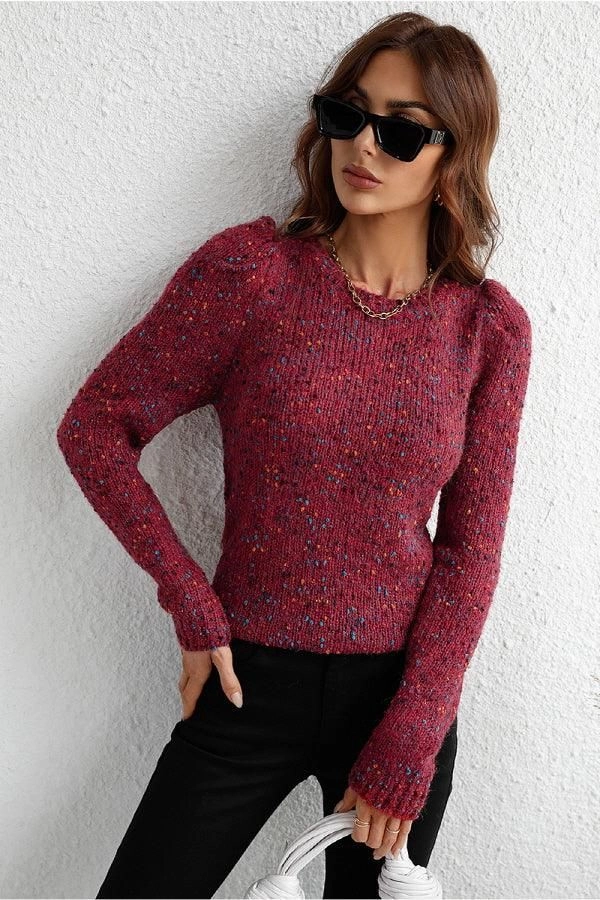 LEG OF MUTTON SLEEVE KNIT SWEATER Tagless Comfort
