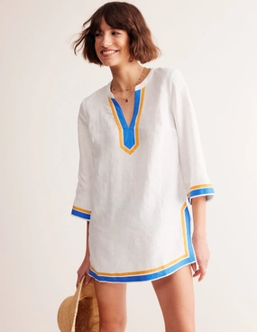 Neck Detail Tunic Top-White, Surf the Web AllDayComfort