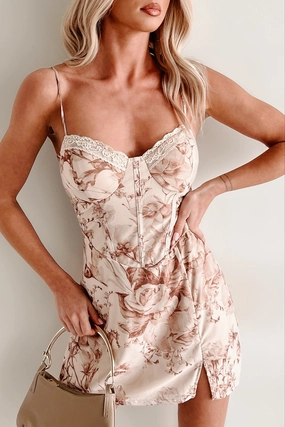 Sweet But Salty Floral Sweetheart Mini Dress (Brown) Fresh Color