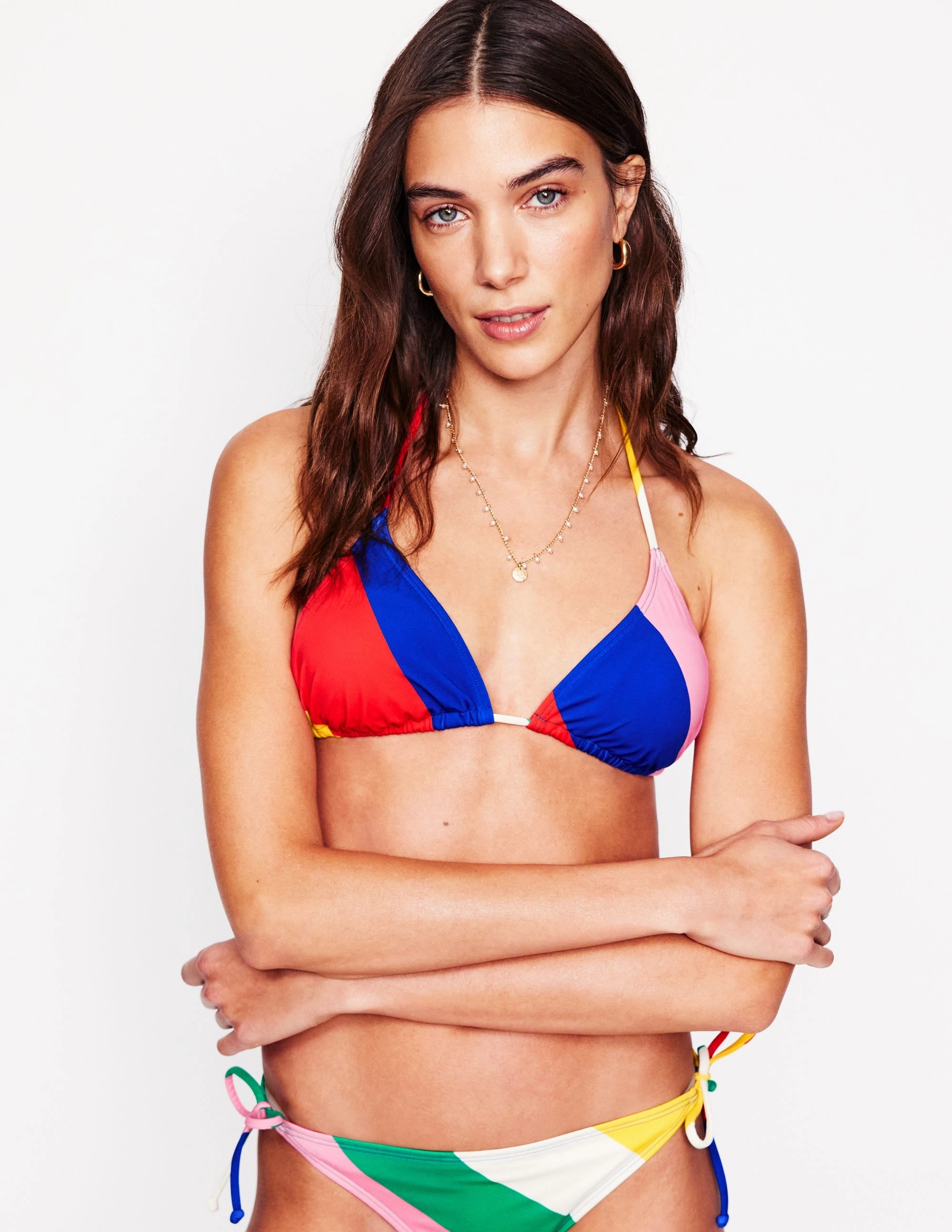 Adjustable Drawcord Relaxing Escape Symi String Bikini Top-Multi, Rainbow Cascade