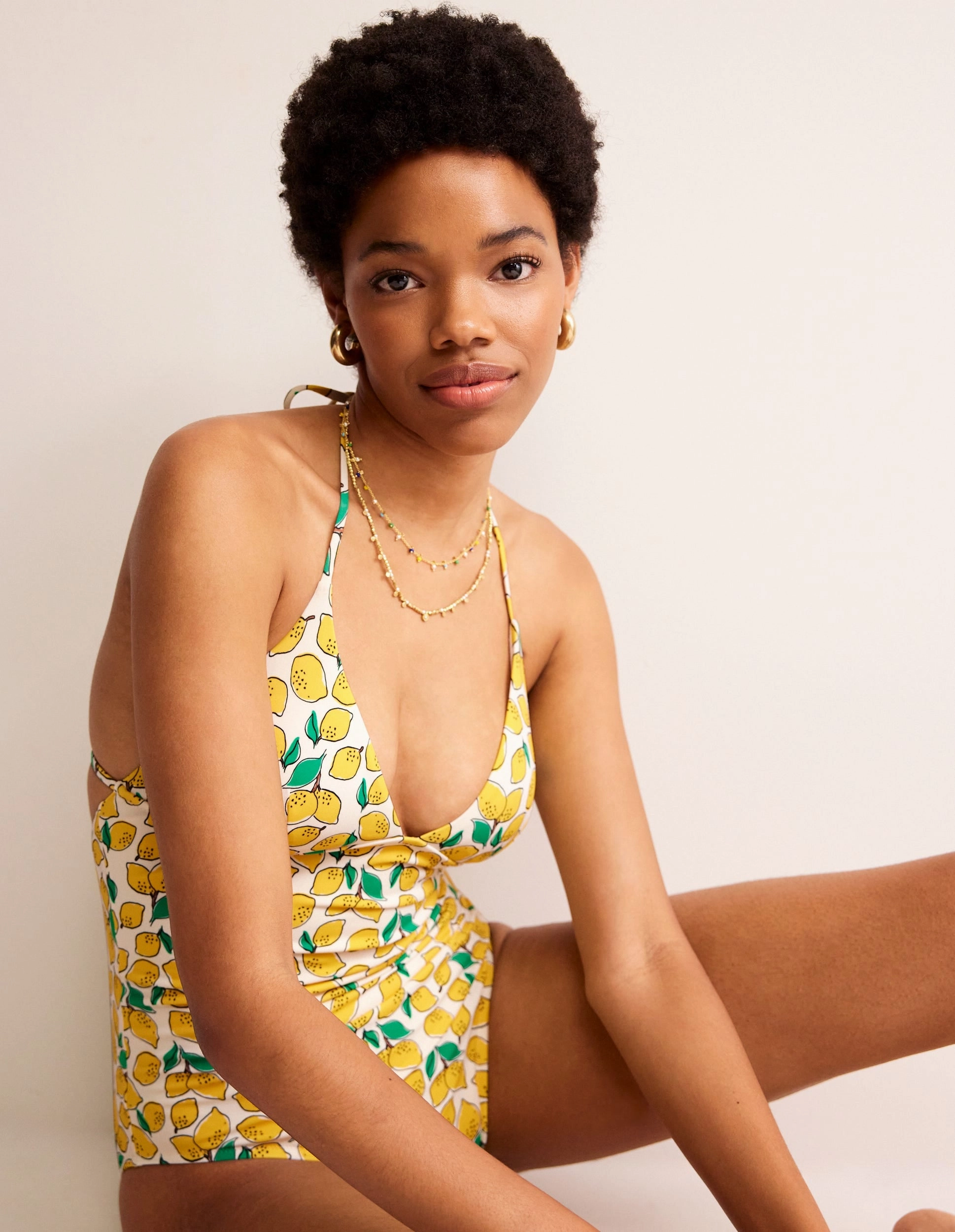 Symi String Swimsuit-Ivory, Lemons Stretchable-Fabric