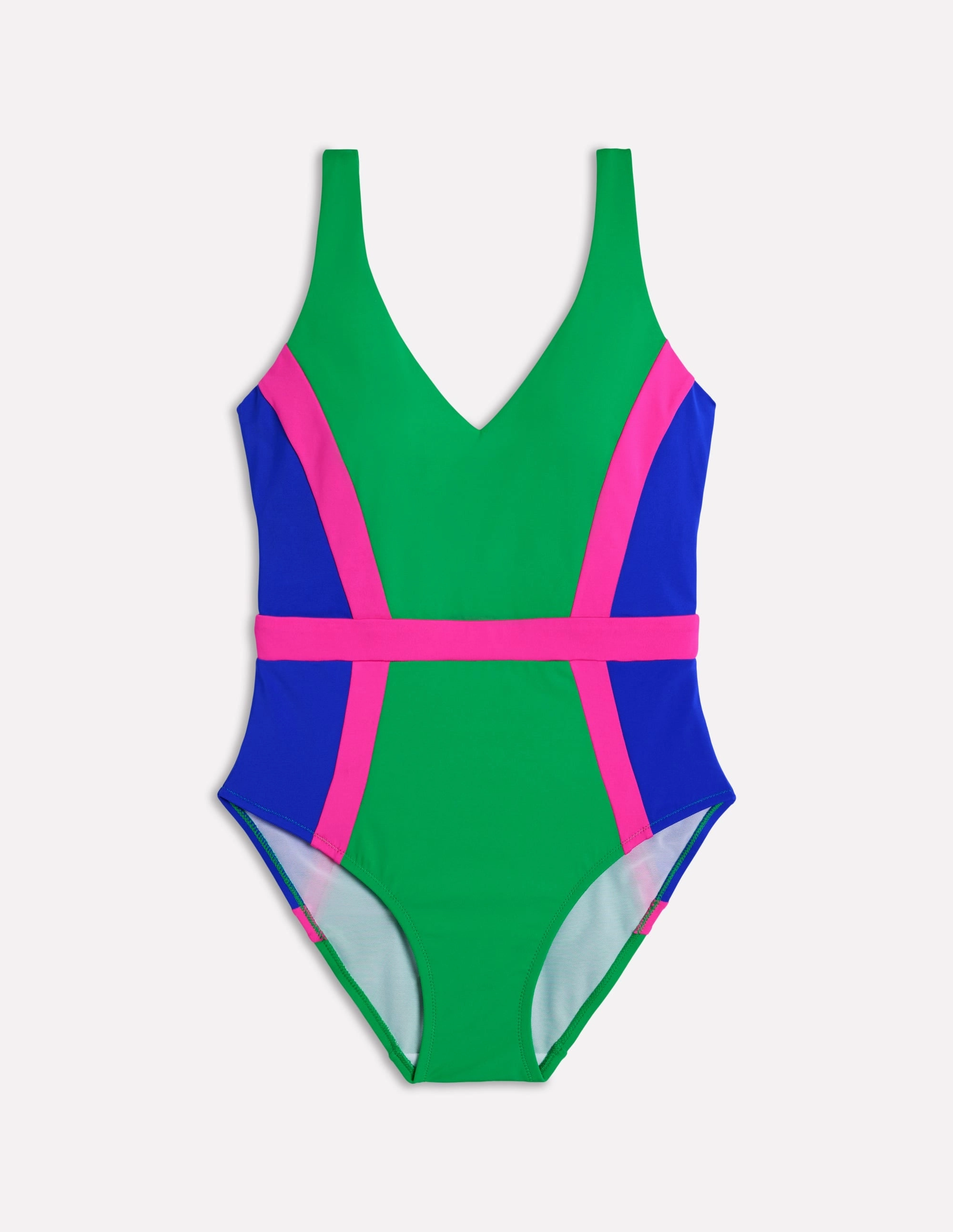 Syros V Neck Swimsuit-Green Colourblock Beachside Bliss Multi Way Tie