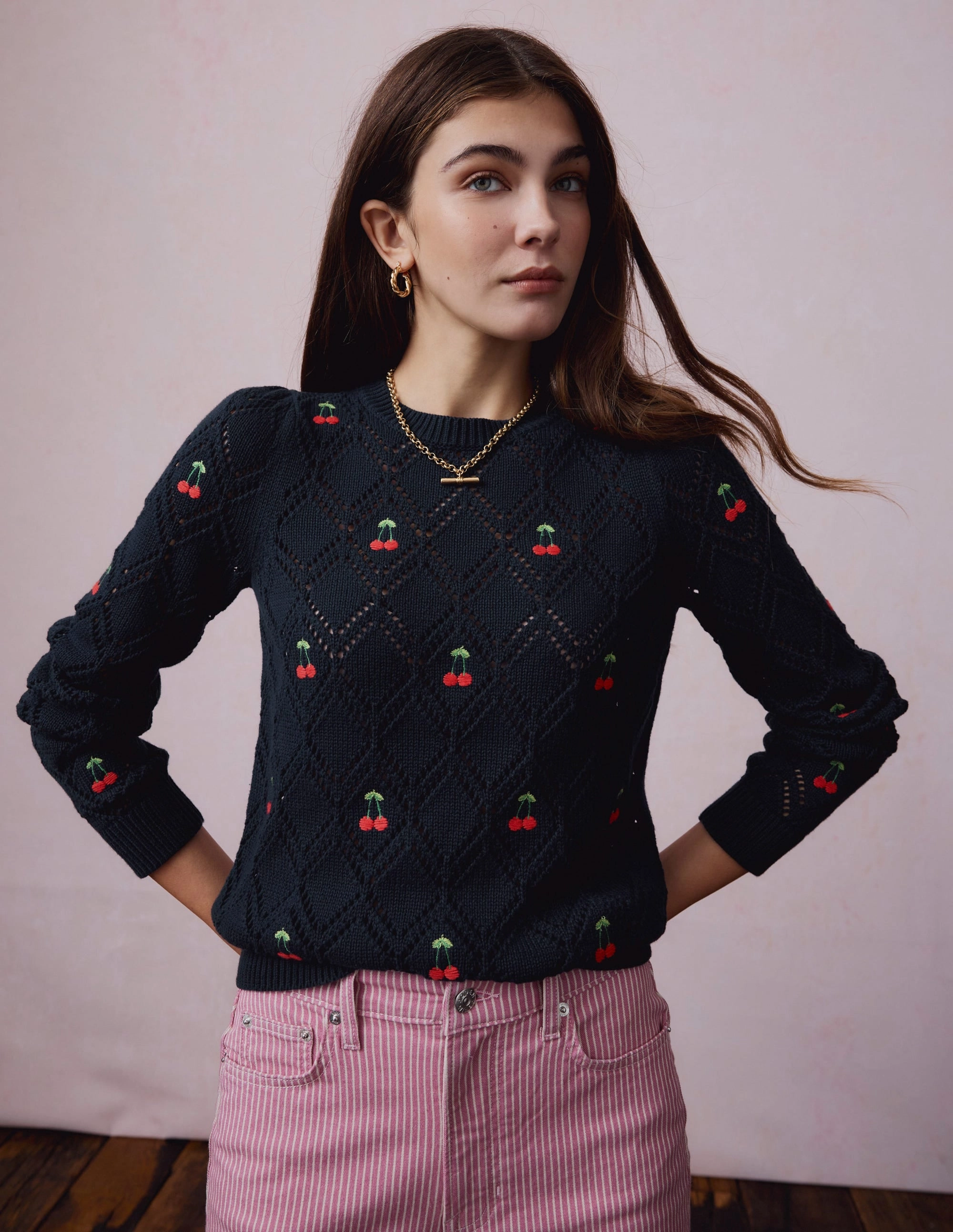 Odor control Enid Embroidered Jumper-Navy, Cherries