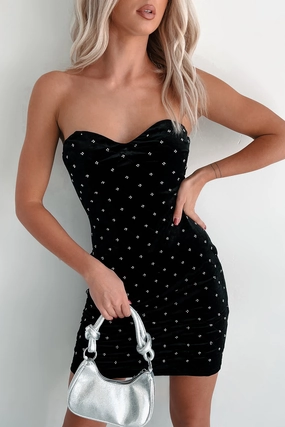 Defying Expectations Quilt Stitch Beaded Velvet Dress (Black) Fashion Fit