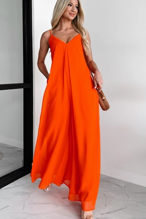 Take The Chance Wide Leg Jumpsuit (Red) Effortless weekend dress All Inclusive