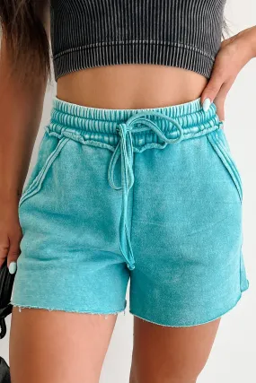 Tales By The Fire Washed Drawstring Shorts (Light Teal) Reflective Safety Stripes