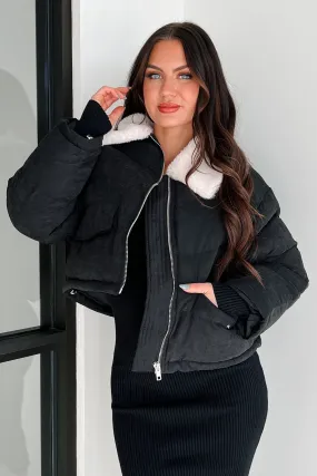 Icy Looks Faux Fur Collar Puffer Jacket (Black) exploration