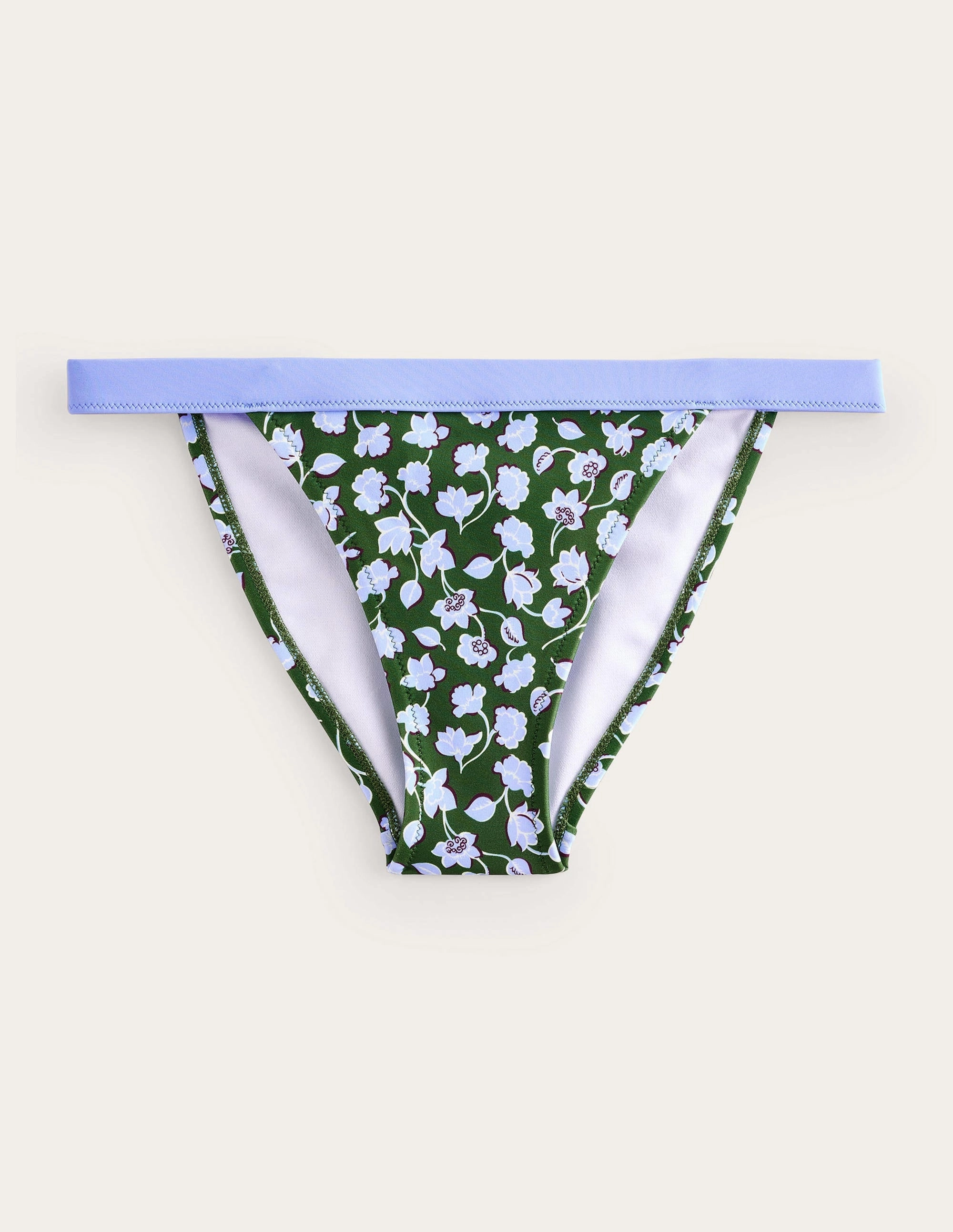 Tanga Bikini Bottoms-Winter Green, Blue Floral Sun-Protected Holiday mode