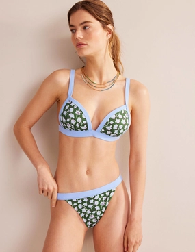Tanga Bikini Bottoms-Winter Green, Blue Floral High-waisted