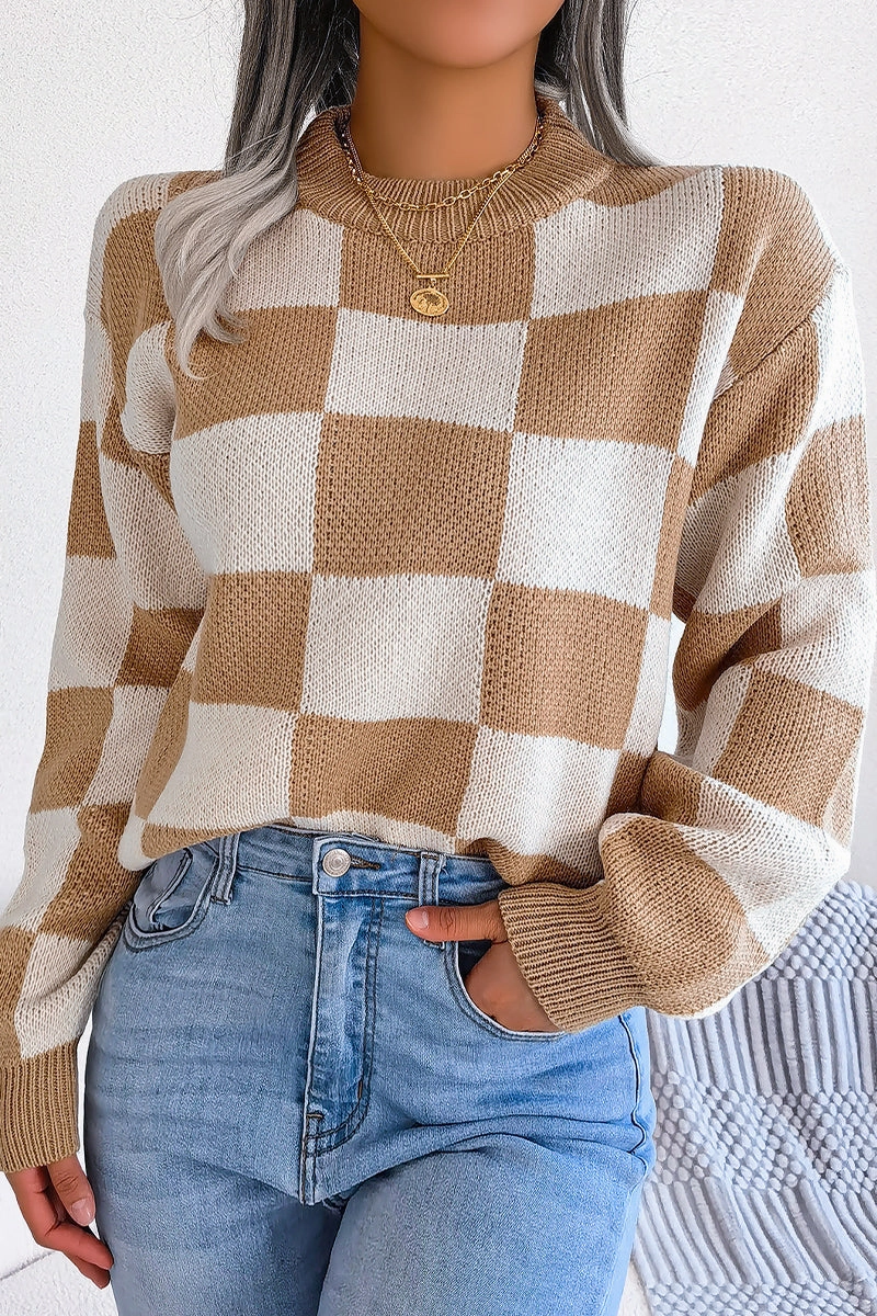 WOMEN PATCHWORK PATTERN LOOSE FIT KNITTED SWEATER NonIrritating