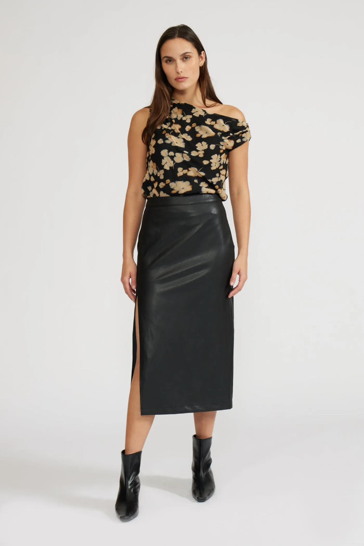 Balanced Outfit Semi Sheer TAYLOR LEATHER MIDI SKIRT