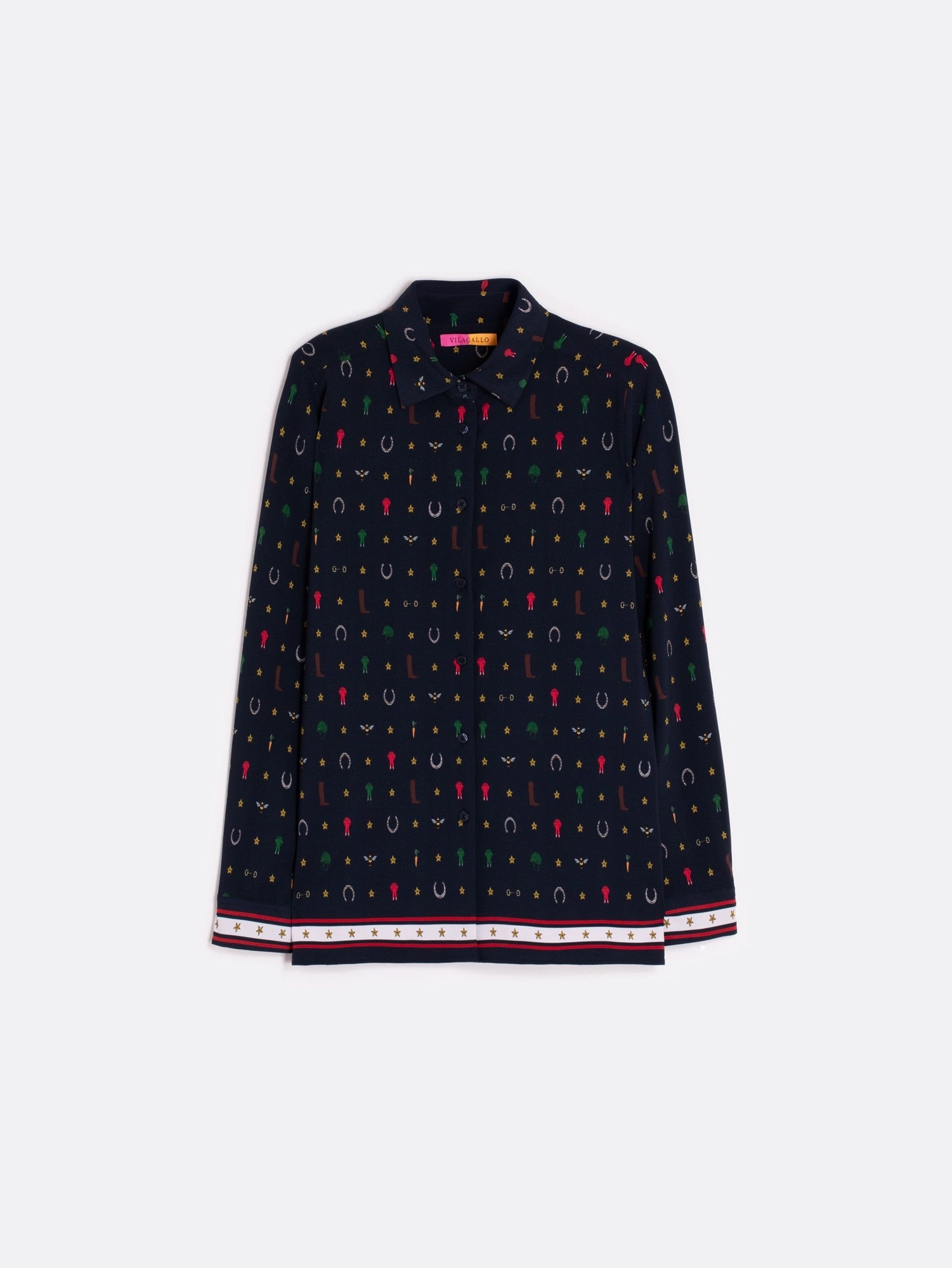 VentedBack Tea Shirt in Navy Equestrian Print