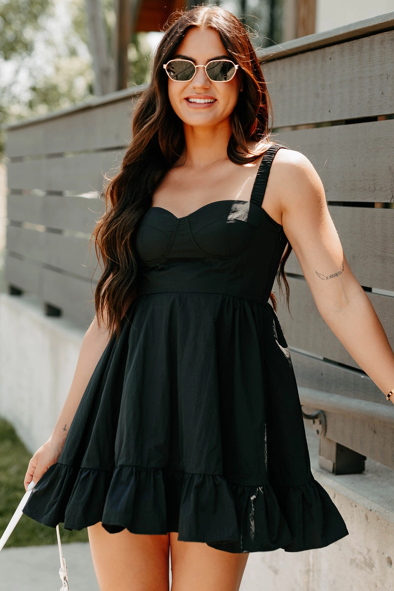 Transitional-Wear Dahlia Dreams Sleeveless Mini Dress (Black)