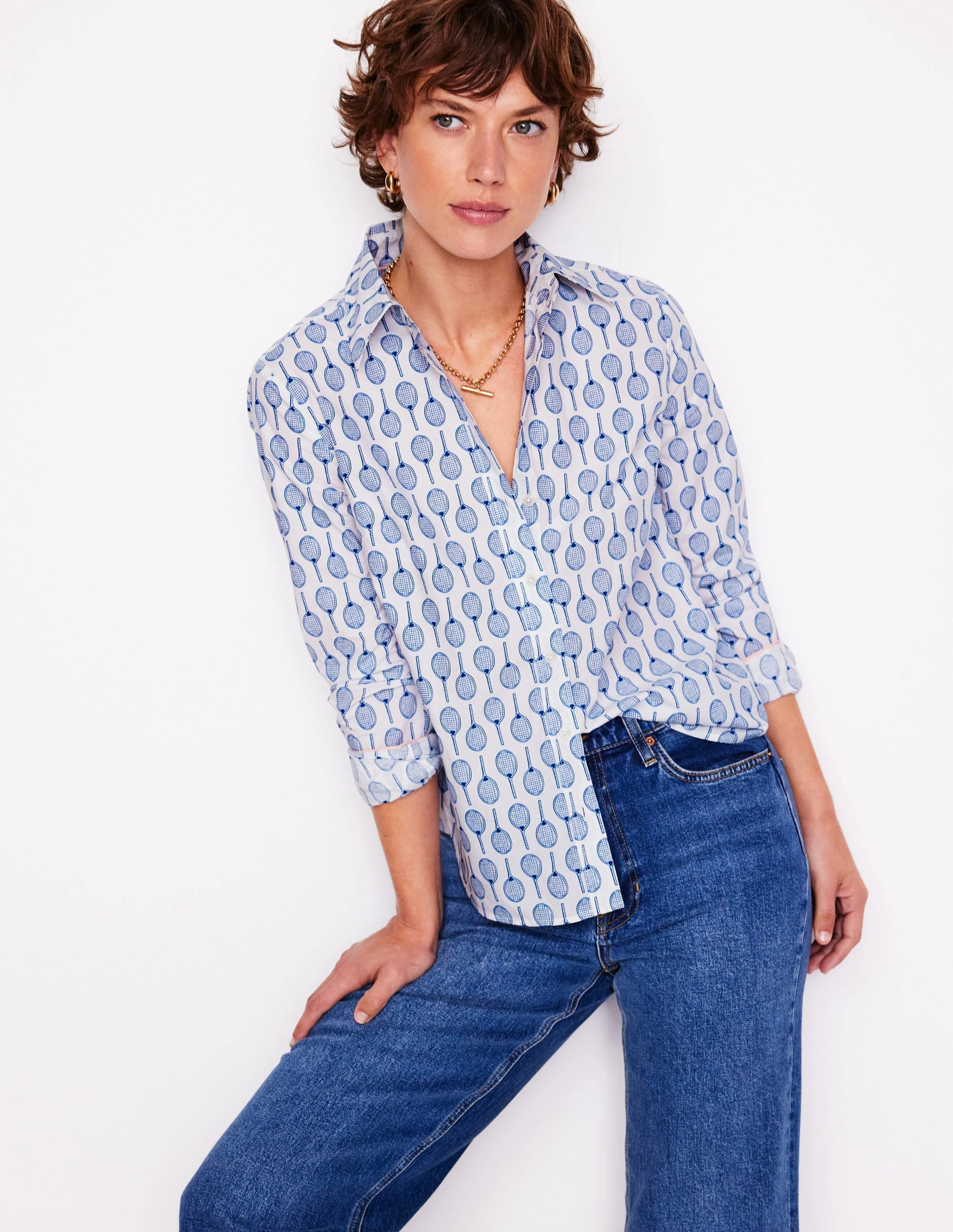 LightReflectiveTrim Reflective Detailing Sienna Cotton Shirt-Ivory, Tennis