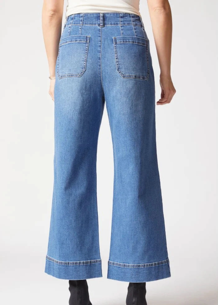 AdjustableHemCuffs Non Chafe Armholes Habitat Stretch Denim Wide Leg Ankle Jean in Medium Denim