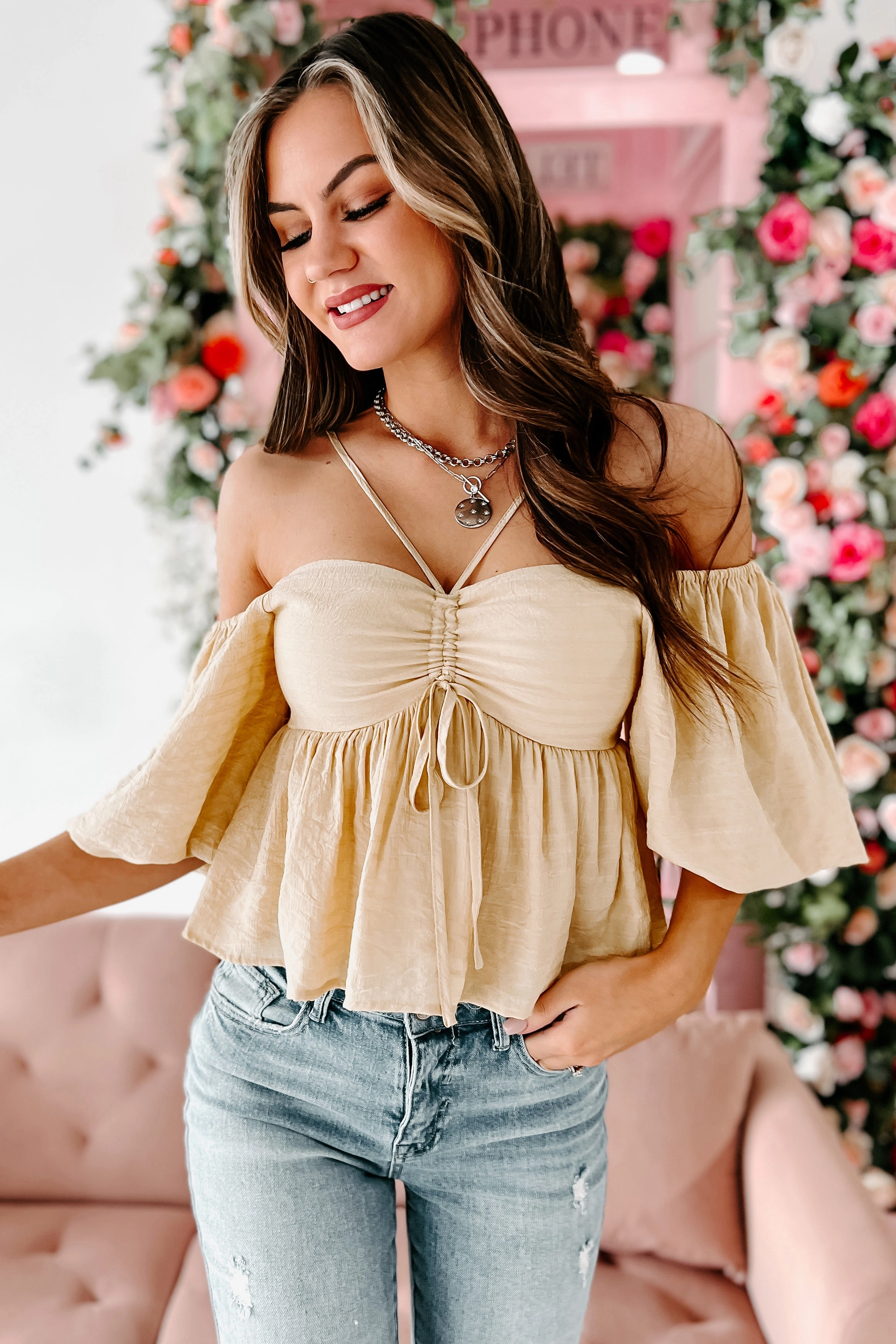 Lightweight Thermal When Love Comes Along Ruched Puff Sleeve Top (Yellow)