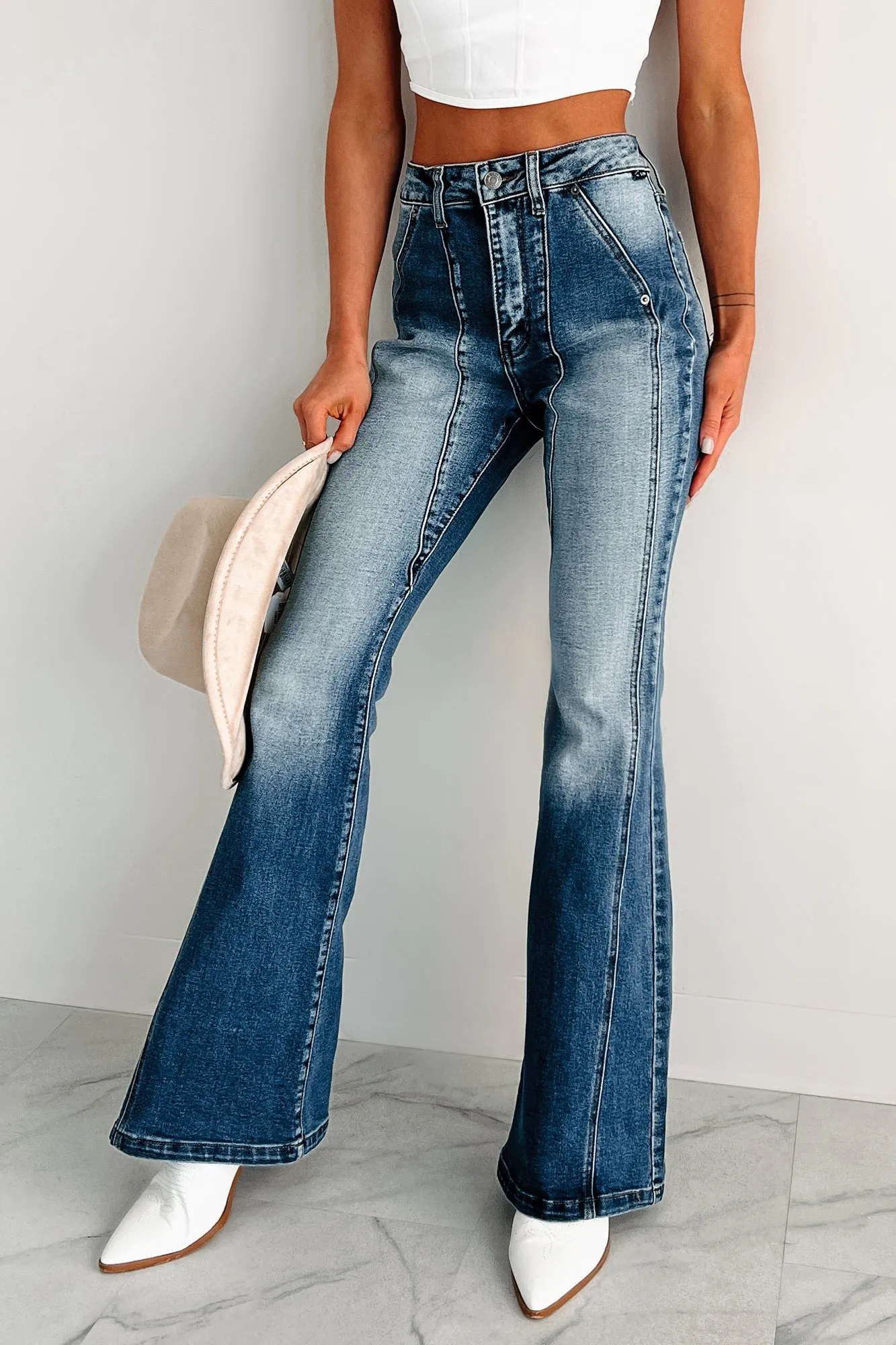 Teeter Cello High Rise Front Seam Flare Jeans (Medium) Weekend Ready