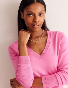 Subtle Elegance Durable Reinforced Hems Catriona Cotton V-Neck Jumper-Carmine Rose Pink