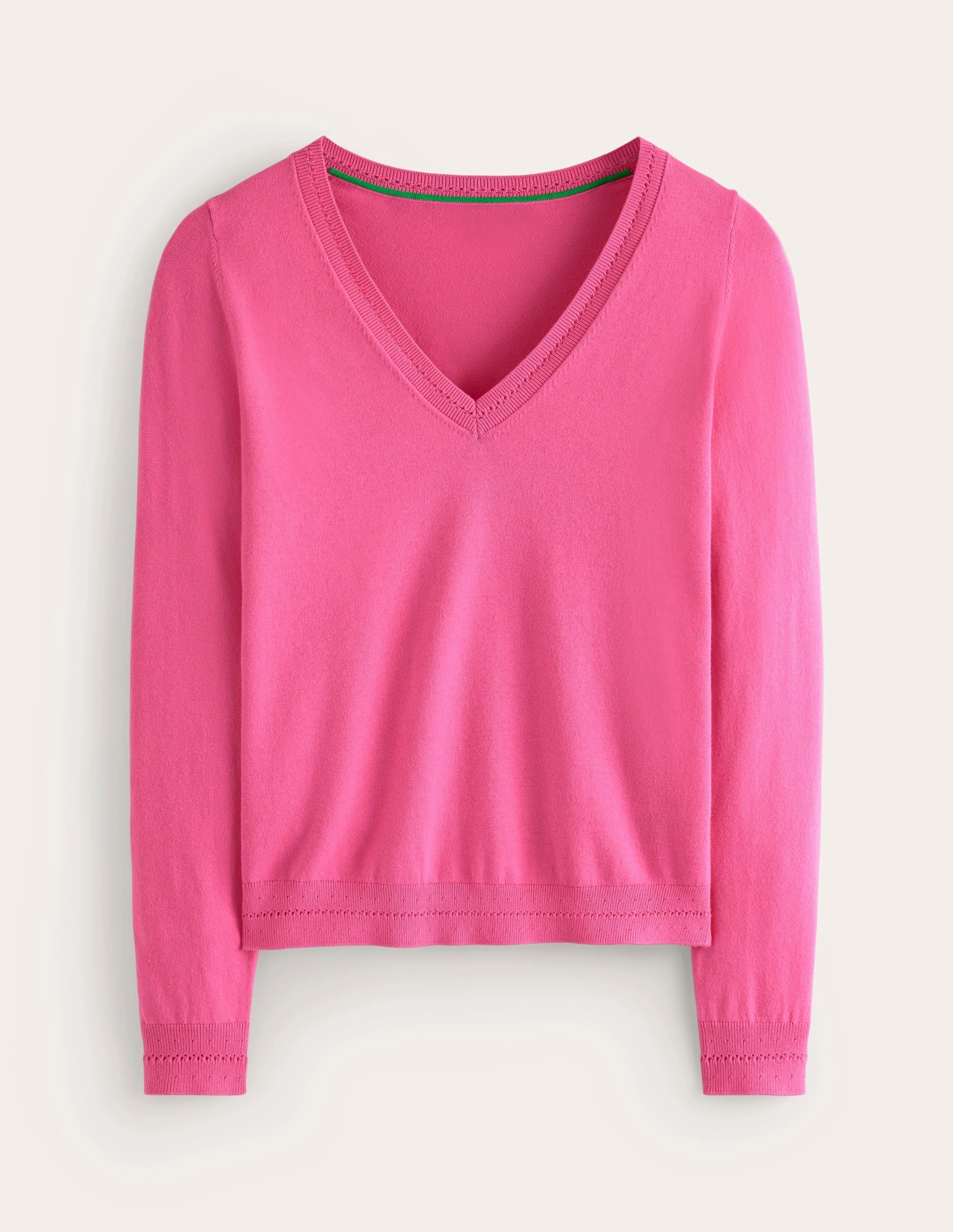Heat Retention Technology Easy Layering Catriona Cotton V-Neck Jumper-Carmine Rose Pink