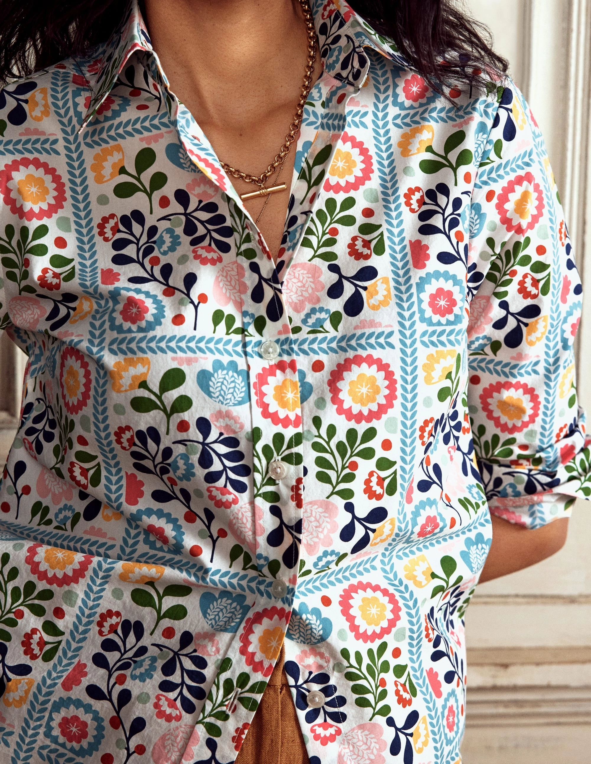 SoftTouch AntiSnagYarnProcessing Sienna Cotton Shirt-Multi, Vine Tile