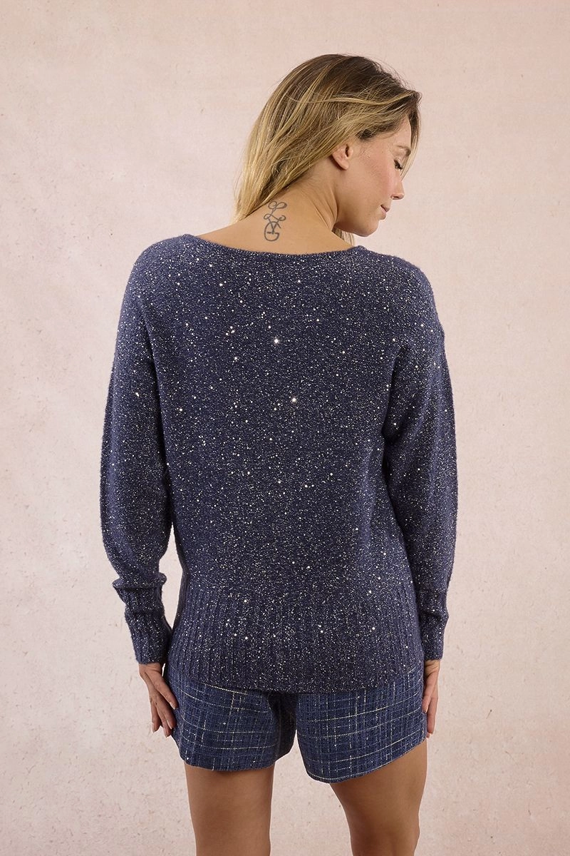 Knit and Sequin Sweater in Navy Blue Moisture Wicking Technology QuickRelease Closures