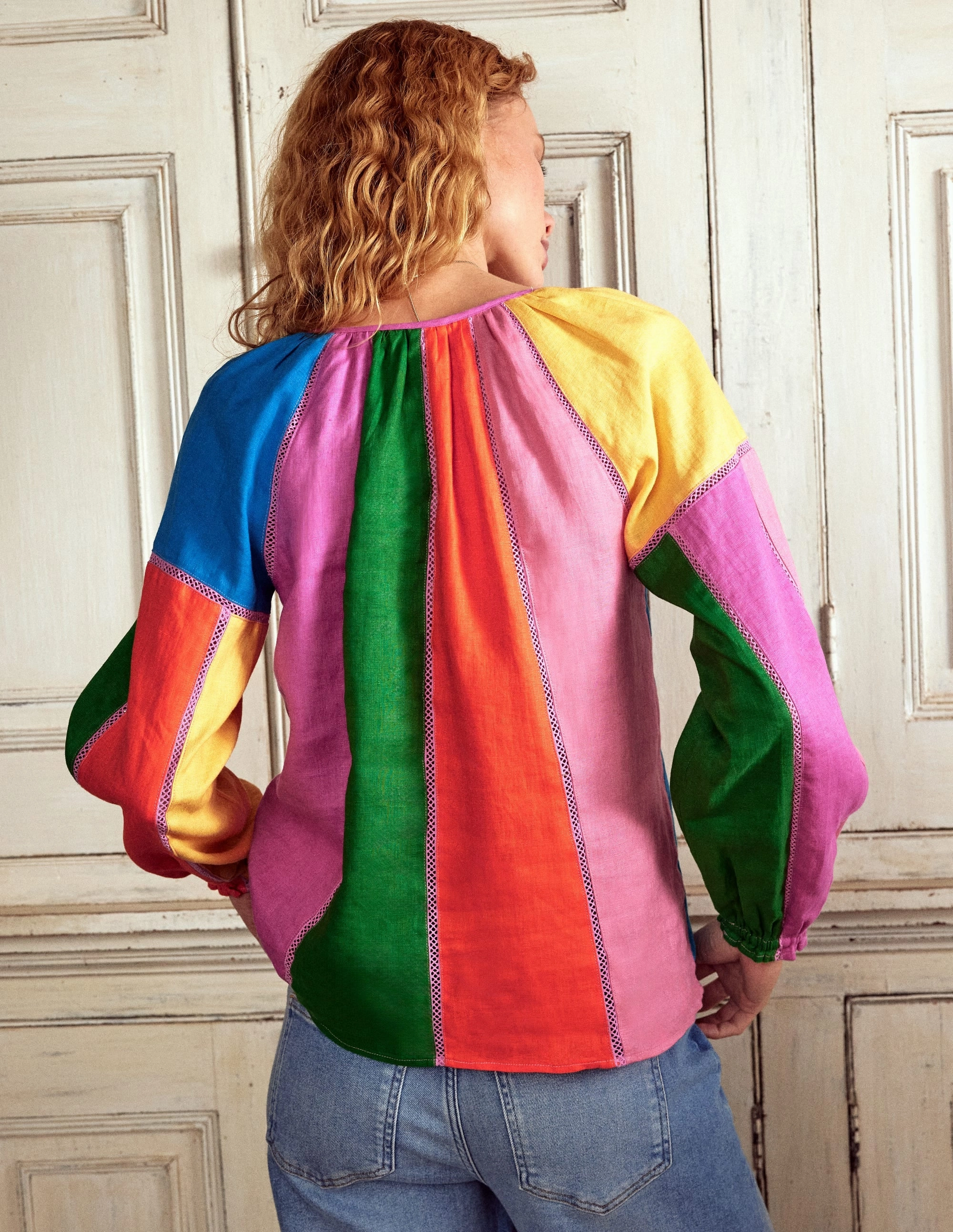 Low Profile Waistband Integration Tear Resistant Fiber Blend Linen Colour Block Top-Multi