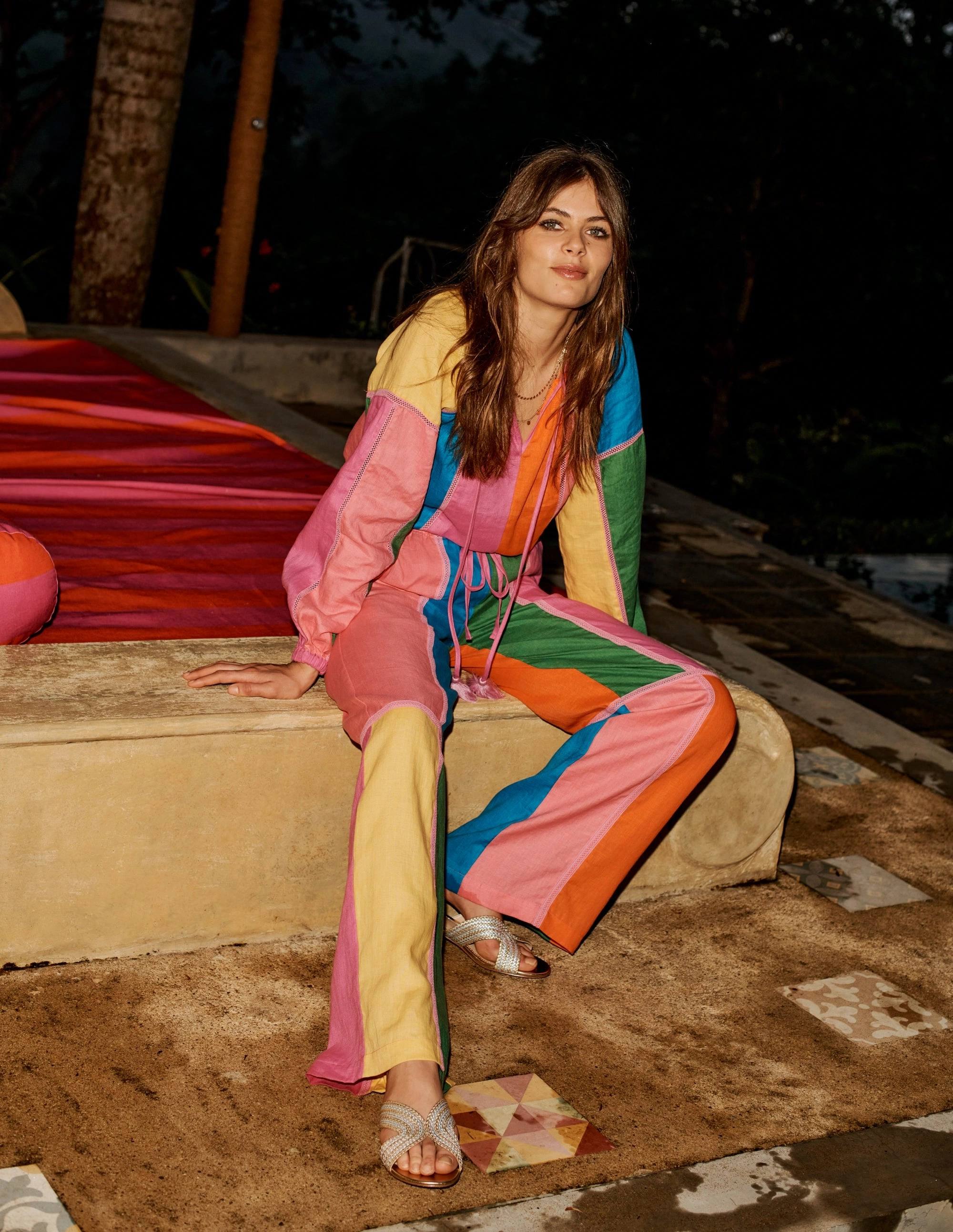 MultiFunctionalPockets MoistureWickingMaterial Linen Colour Block Top-Multi