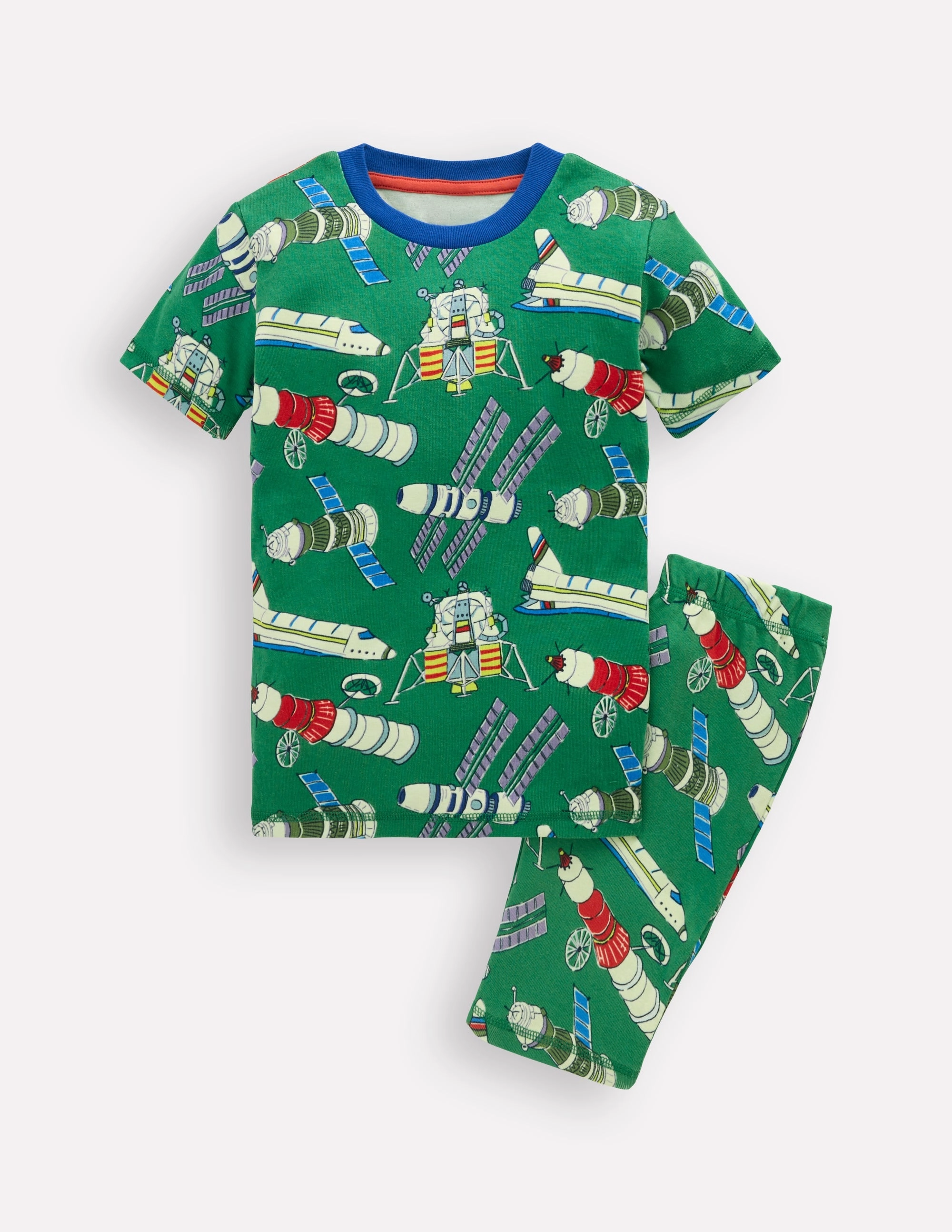 DoubleLayered Neckline HighDensityFoam Snug Short John Glow Pyjamas-Green Satellites