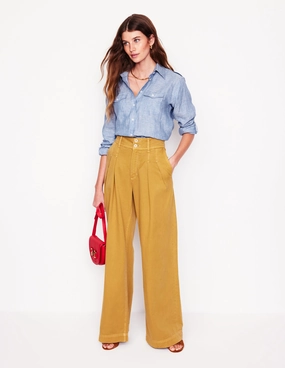 ReflectiveTrimDetails YarnBlend Longline Linen Safari Shirt-Chambray