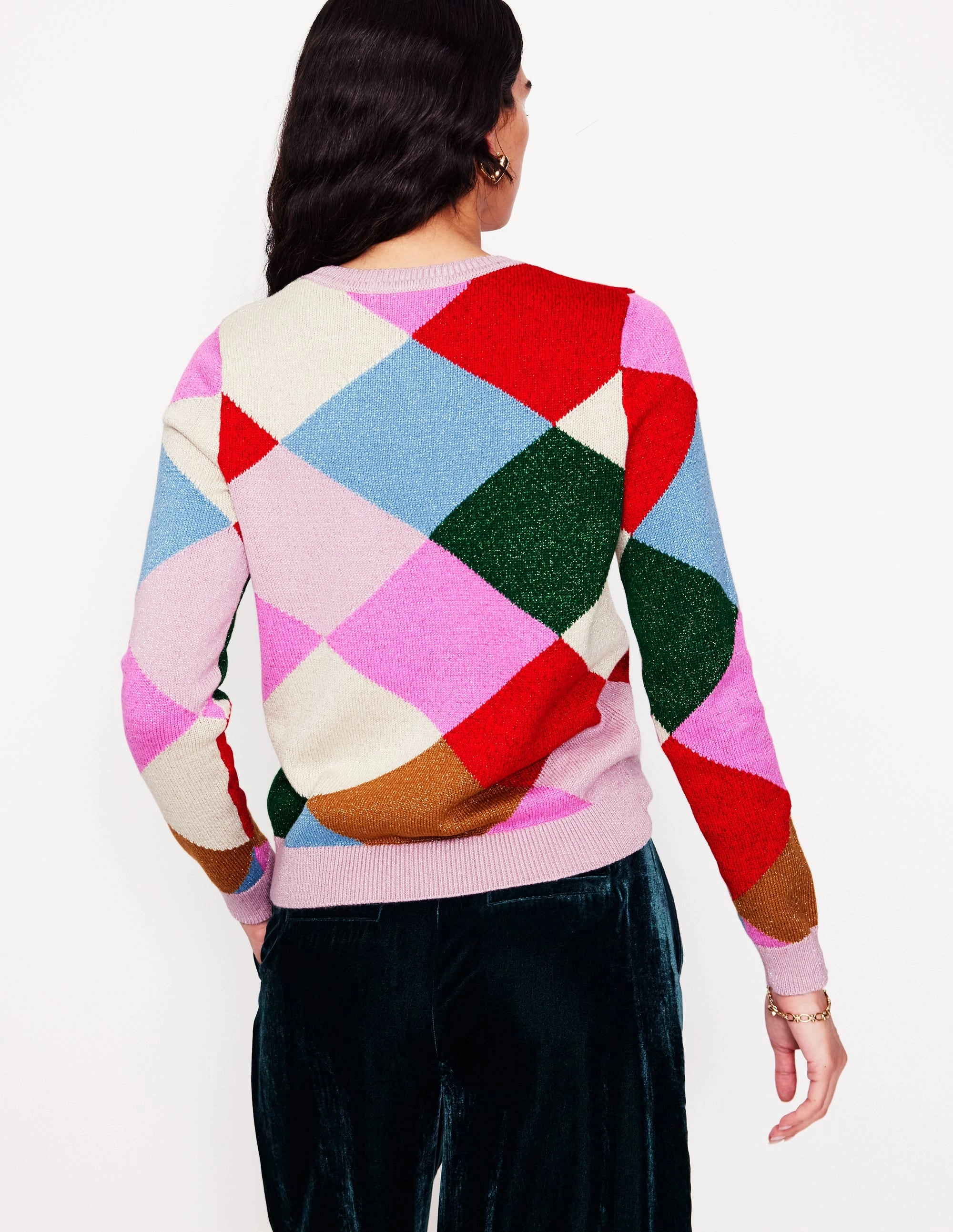 Seam Free Edges Sparkly Argyle Jumper-Multi Rainbow, Argyle