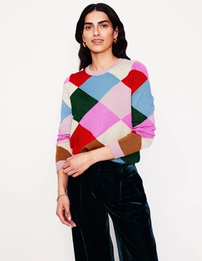 Classic Casual Sparkly Argyle Jumper-Multi Rainbow, Argyle
