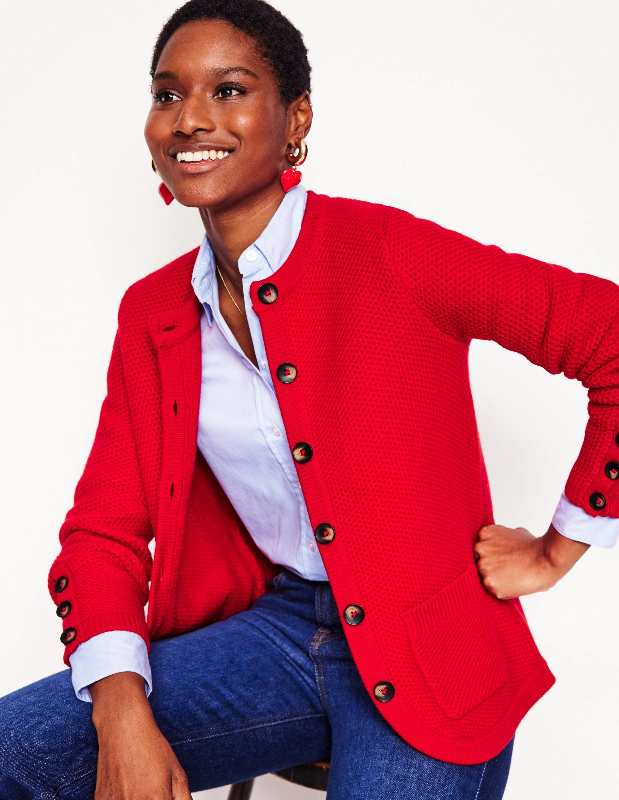 Textured Stitch Cardigan-Rouge Red Cozy Weekend