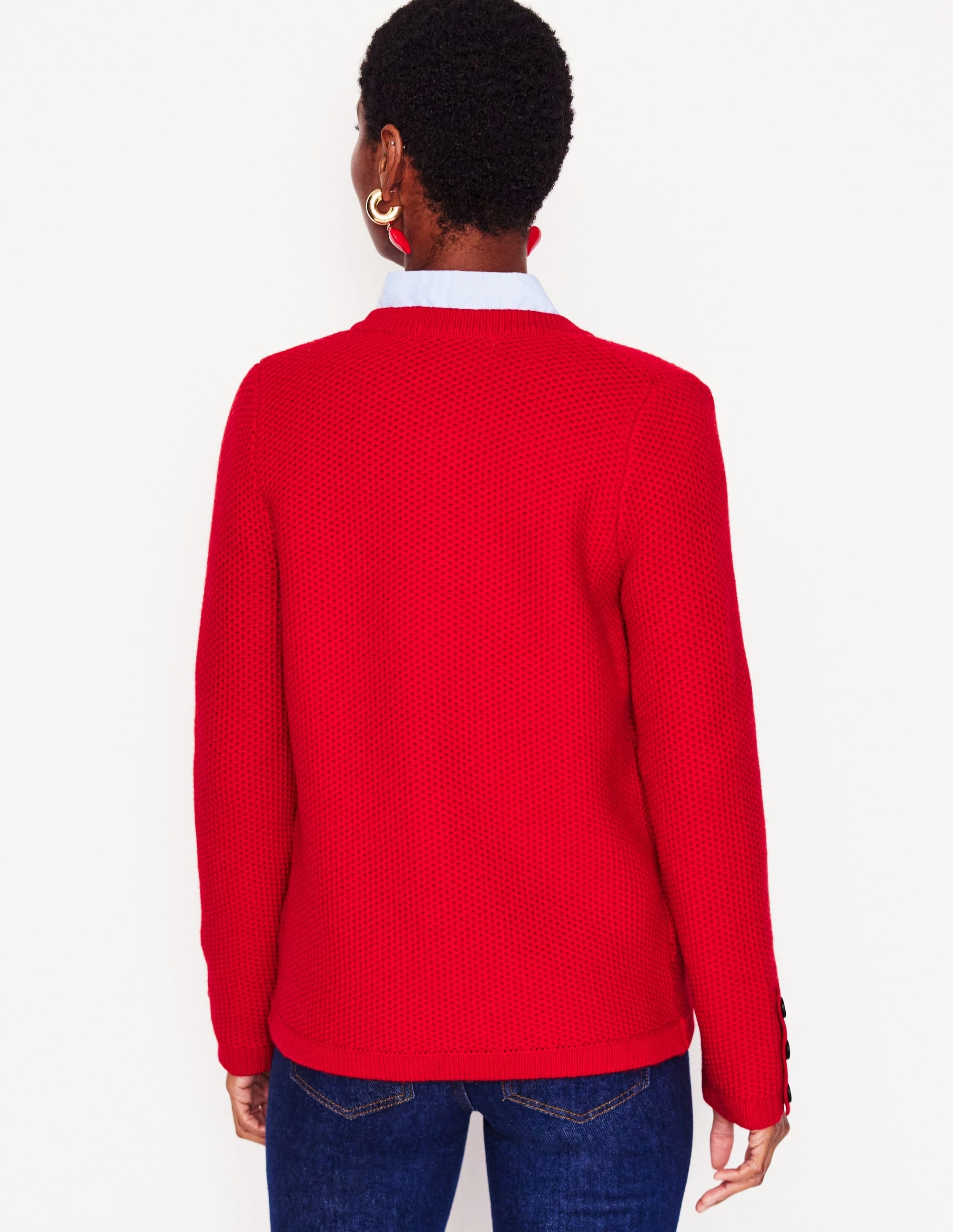 Double Layer Thermal Textured Stitch Cardigan-Rouge Red