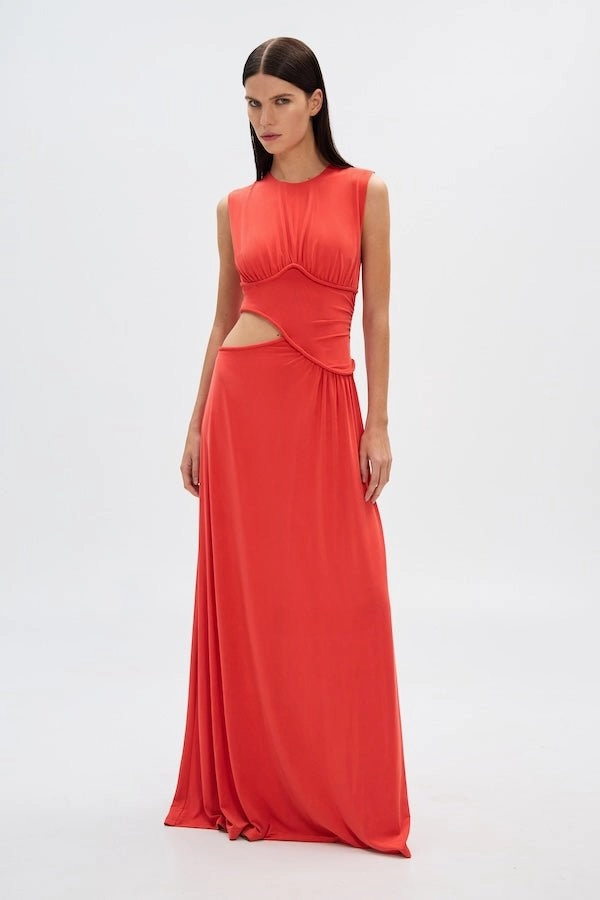 The 'Sierra' Jersey Gown Tomato Red Subtle Comfort Bride Friend