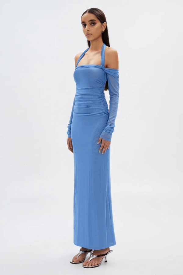 The 'Sonnet' Mesh Dress Cornflower Blue Office Cool Understated Elegance