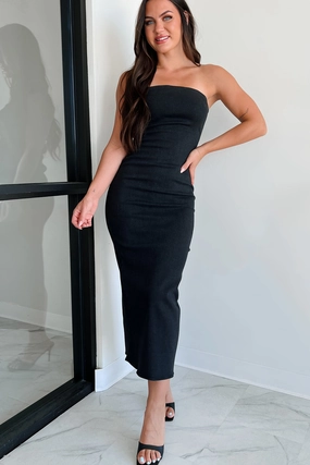 The Total Package Strapless Denim Midi Dress (Black) Flexible Comfort Relaxed Look
