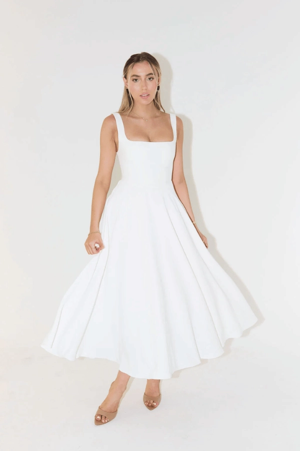 Style Moment The Ultimate Muse High Waist Square Neck Midi Dress White