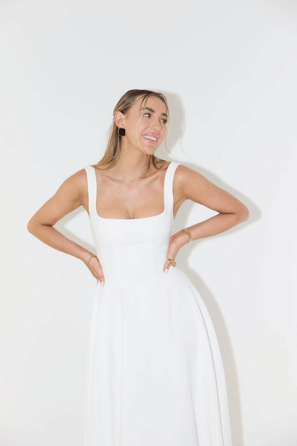Romantic Hour The Ultimate Muse High Waist Square Neck Midi Dress White