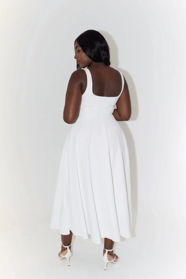Artistic Shape Best-Seller The Ultimate Muse High Waist Square Neck Midi Dress White