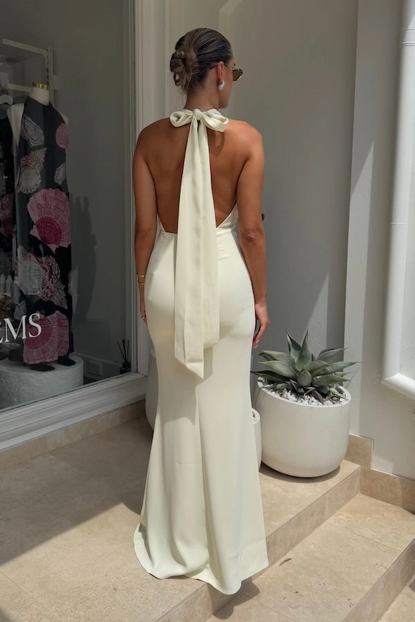 The Ultimate Muse Tie Neck Maxi Dress Butter Cream Subtle Elegance Lined interior