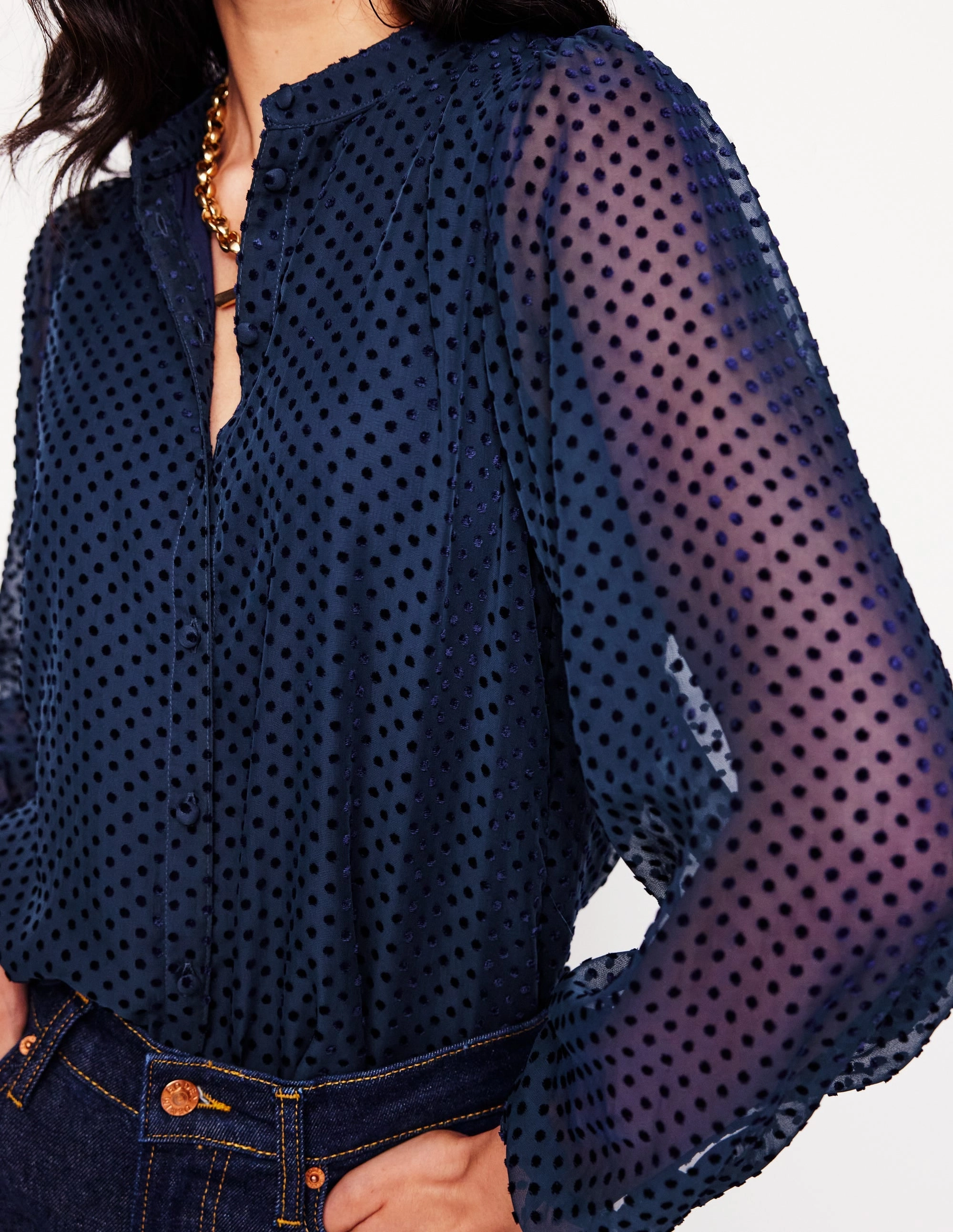 ReinforcedArmholes Theodora Devore Blouse-Navy Spot