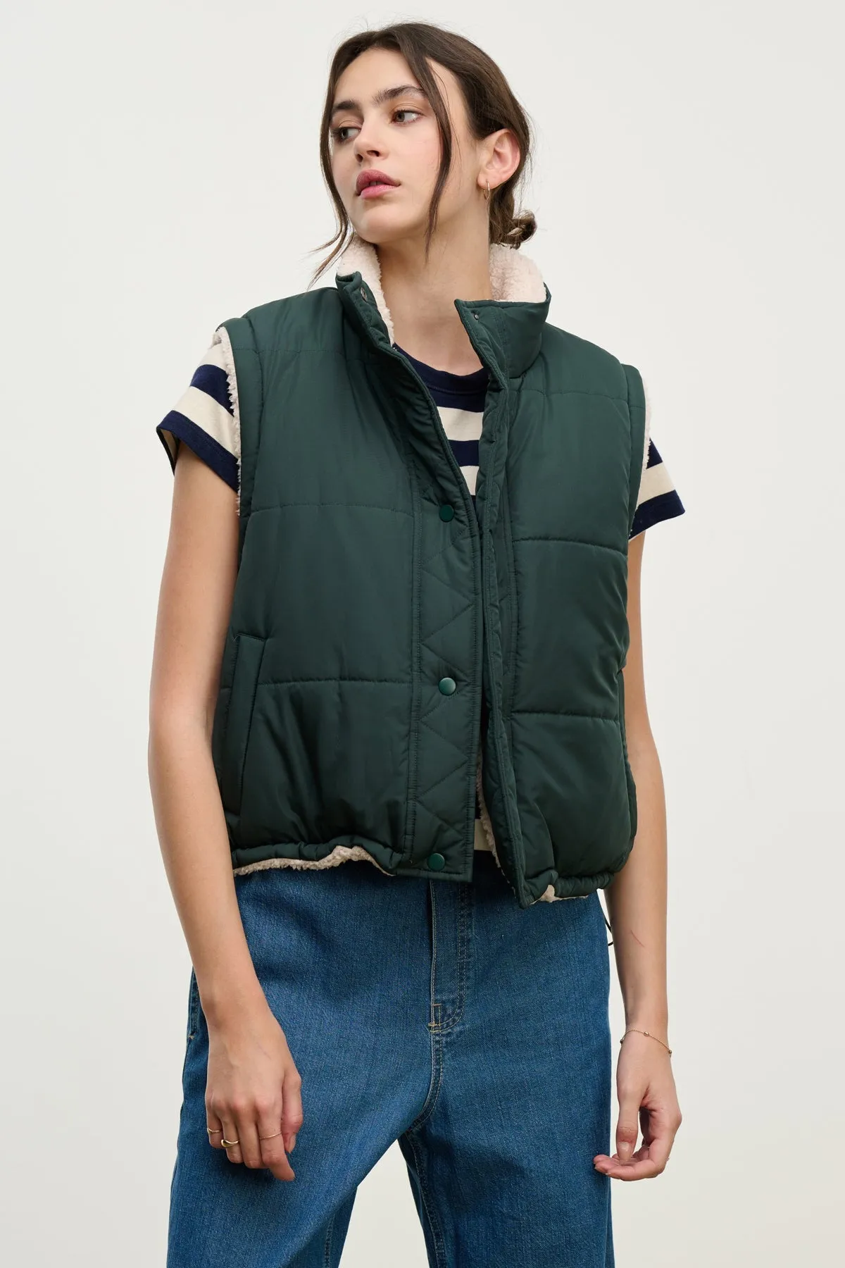 Basic Dress Cathy Reversible Sherpa Vest in Alpine