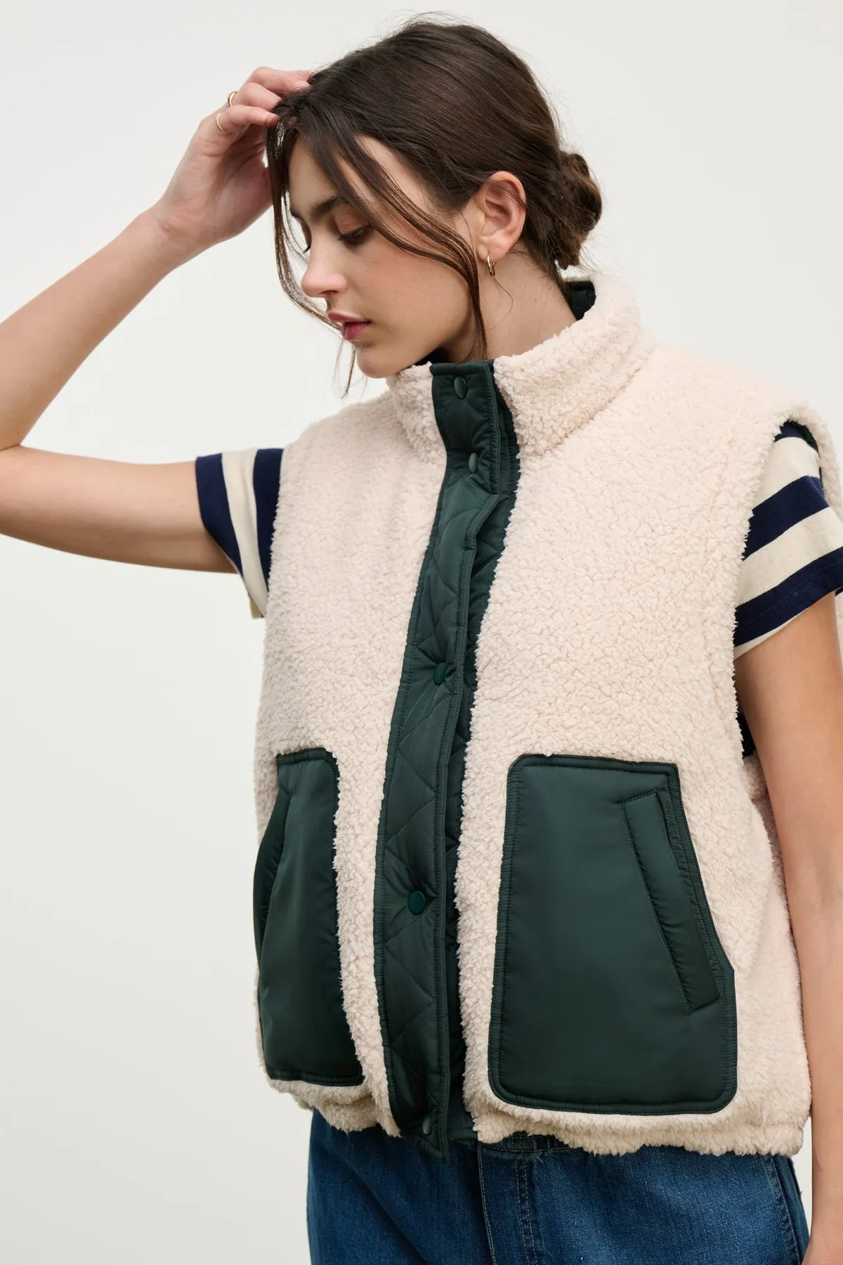 Cathy Reversible Sherpa Vest in Alpine Eco Conscious Dye Process