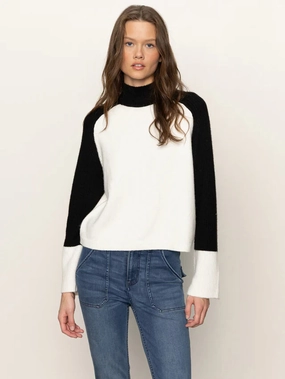 Comfortable Cut Sanctuary Downtown Mock Neck Sweater in Black/ Chalk