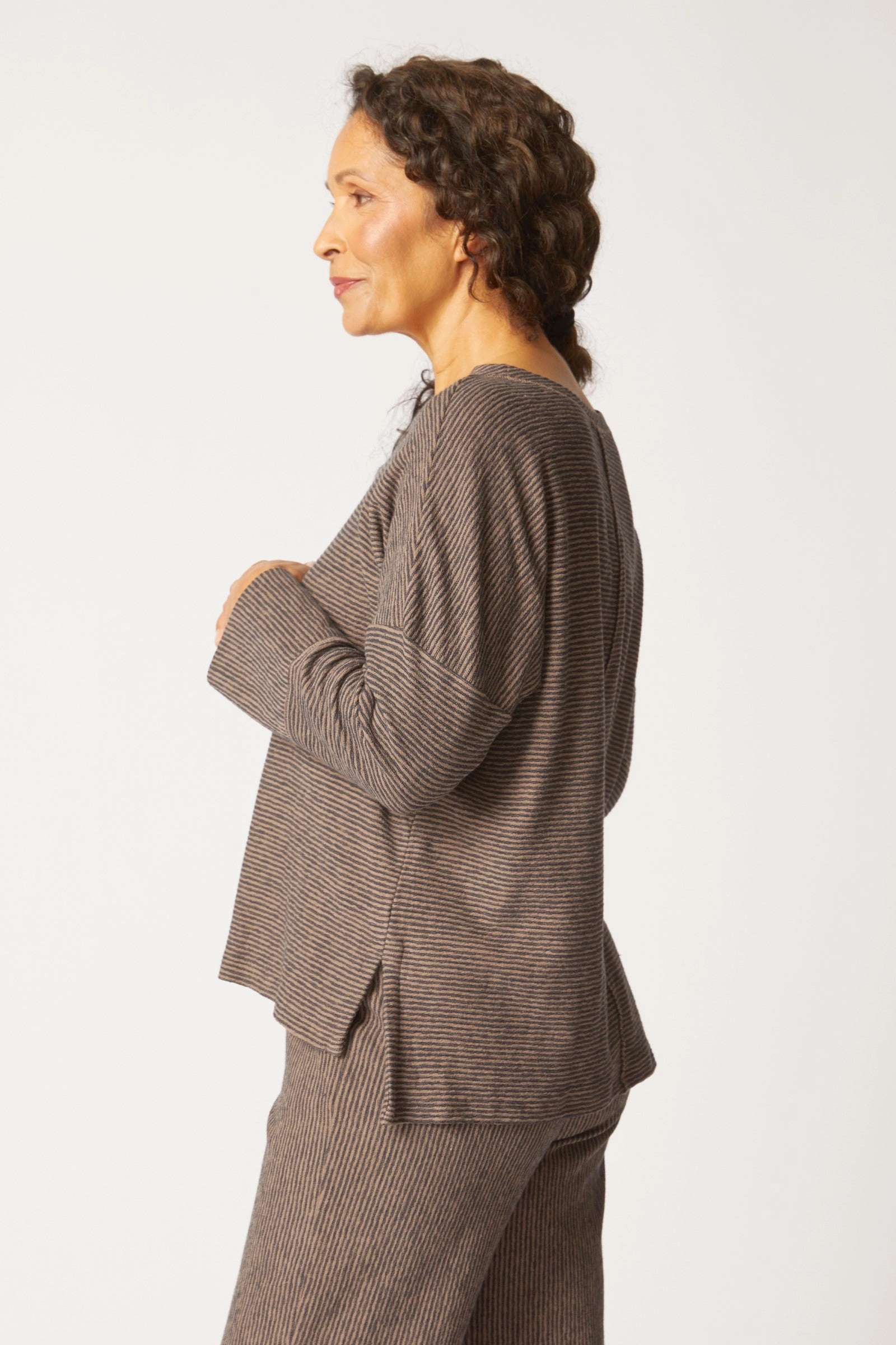 Habitat Pasadena Stripe Canyon Pullover in Truffle Tear Resistant Weave ButterSoftTexture
